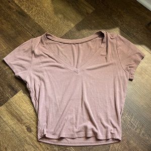 tight cropped v-neck, purpleish color